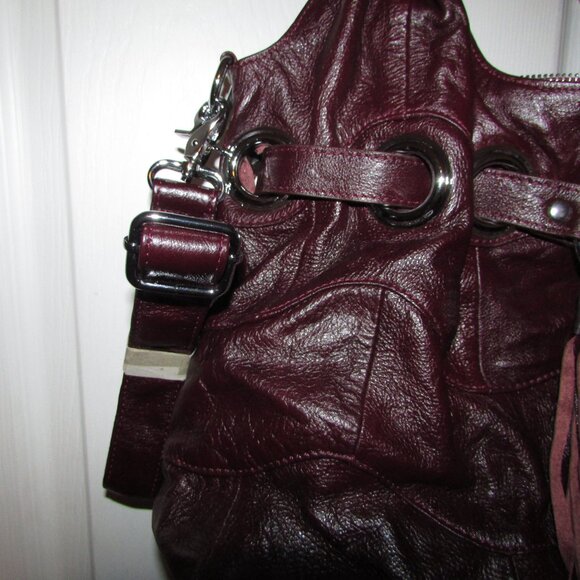Leather Red Wine Grommeted Handbag - NEW - Picture 13 of 14